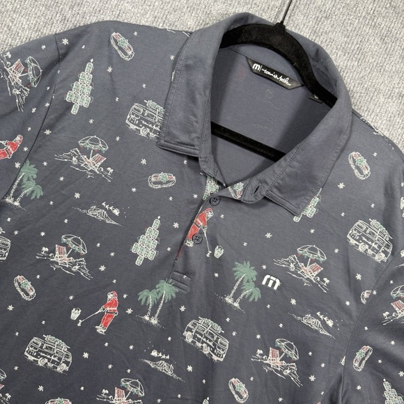 Travis Mathew Other - Travis Mathew Men's Polo Shirt Gray Christmas Holiday Golf Santa Print Size XXL